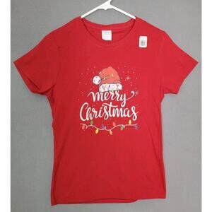 Merry Christmas Lights Red Santa Hat Xmas T-Shirt Womens XSMALL
